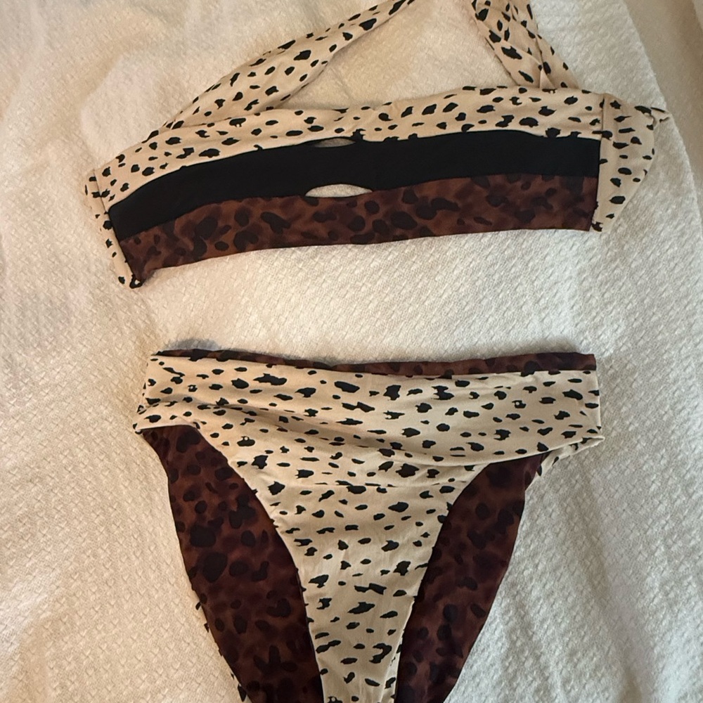 PQ Swim Brown and Cream Leopard Print Bikini Set - Picture 2 of 7